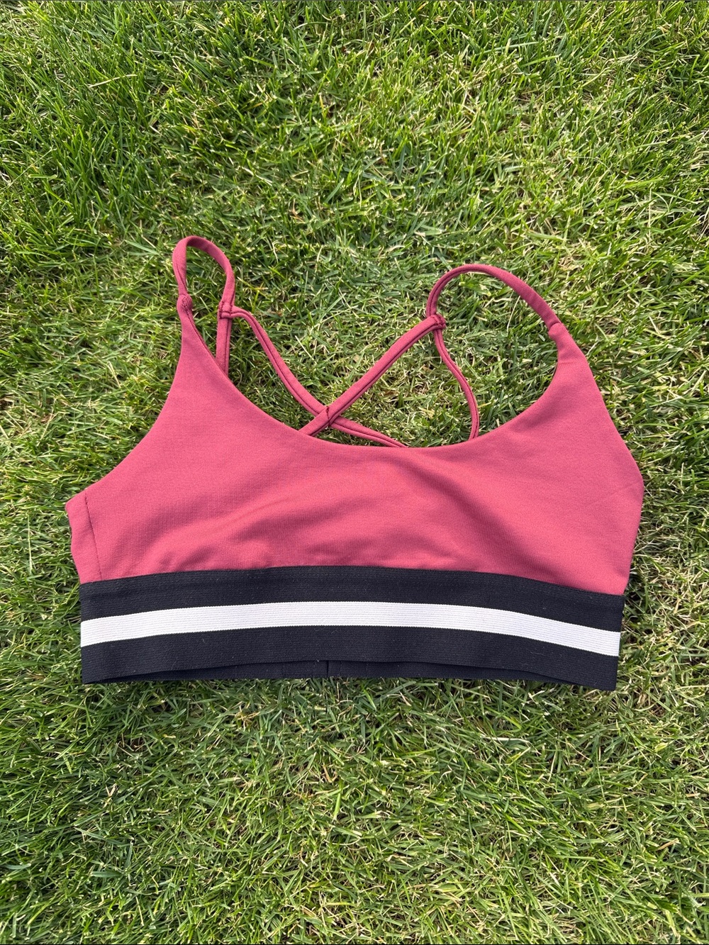 Olympia Activewear Rose Pink Strappy Sports Bralette with Black & White Band